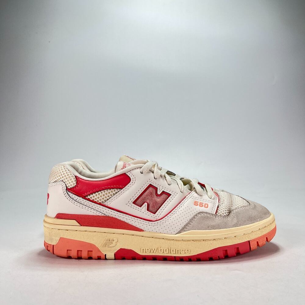 New Balance 550 White Gray Red Casual Sneakers Shoes Men's Size 7 Women's 8.5